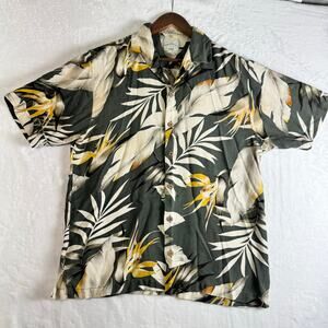 Tommy Bahama Men’s XL Silk Hawaiian Shirt Green Tropical Floral Short Sleeve